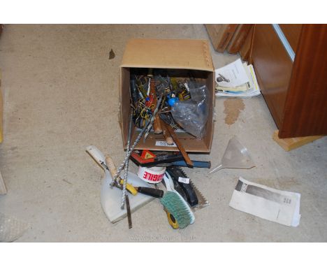 A box of hand tools, drill bits, spanners etc.