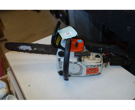 A Stihl 010 AV petrol chainsaw, not seized but compression leaks past piston, may improve if run.