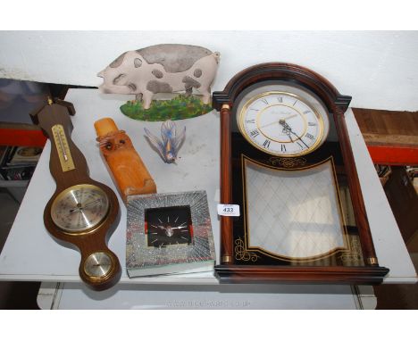 Quartz wall clock, metal pig doorstop, barometer etc.