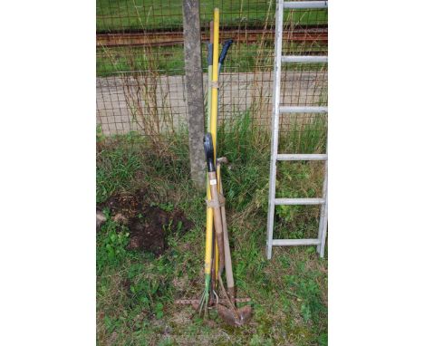 Garden tools including rakes, hoes, etc.,