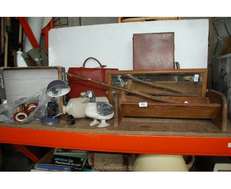 Wooden book rest, music case, wooden duck, small suitcase and students mirror light.