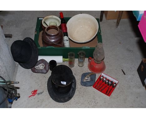 Top hat, oil lamp, mixing bowl, chateau umbrella etc.