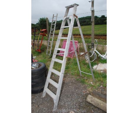Eight rung Aluminium ladder, (one support bar a/f.)