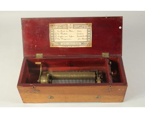 A GOOD SWISS MUSICAL BOX in a plain case, FABRIQUE DE GENEVA, QUATRE AIRS, No. 1303. Case 15ins long, Drum, 6.5ins.