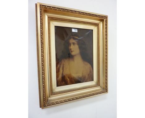 Late 19th century crystoleum portrait of a young woman signed A(ngelo) Asti 60cm x 50cm overall 