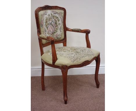 Beech framed French style tapestry chair