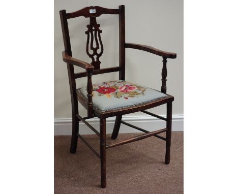 Edwardian mahogany elbow chair with tapestry seat