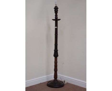 Early 20th century mahogany standard lamp, carved baluster column