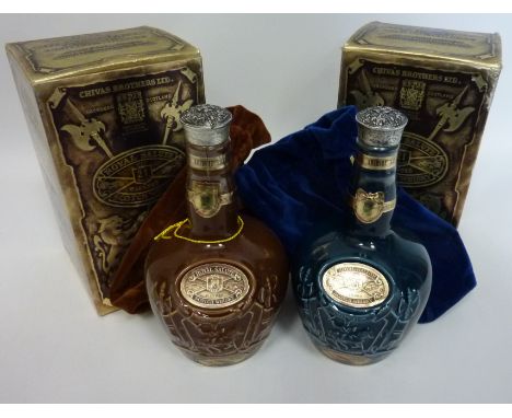 Chivas Brothers Ltd. 'Royal Salute' 21 Year Old Blended Scotch Whisky in Spode decanters, with velvet bags and boxed 