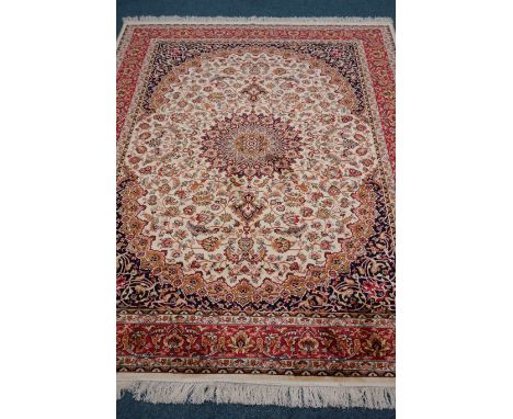 Persian Keshan design beige ground rug carpet, 230cm x 160cm