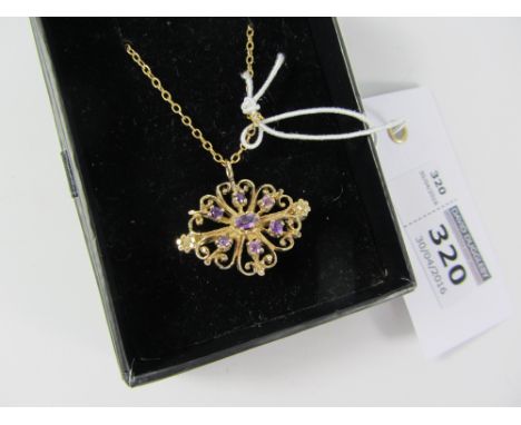 Amethyst filigree pendant hallmarked 9ct