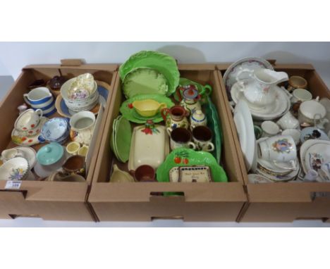 Carlton Ware, Motto Ware, Crown Ducal teacups, TG Green, Poole and other decorative china in three boxes