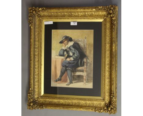 Portrait of a Carolean Gentleman, early 20th century watercolour unsigned, attributed to H.P. Riviere on old label verso  35c