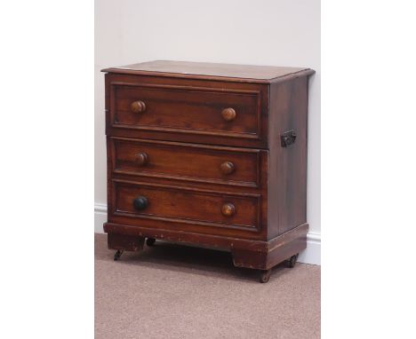 19th century pine double hinged commode in the form of a chest, W68cm, H72cm, D40cm
