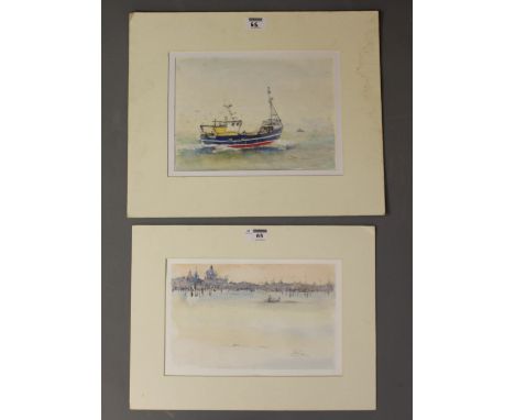 Venice, watercolour sketch signed by Don Glynn, 19cm x 29cm and another sketch of a Fishing Boat signed  (2 both unframed)