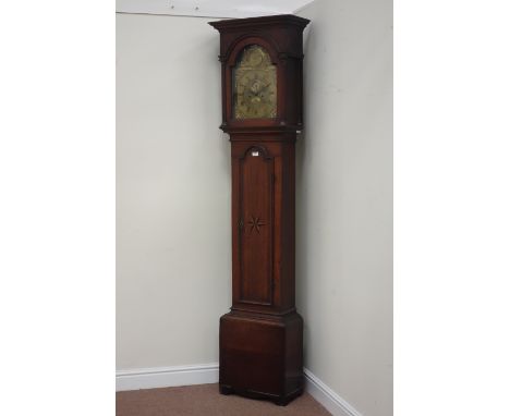 Mid 18th century oak and mahogany banded longcase clock, inlaid star motif to trunk, 8-day twin train movement, second and da