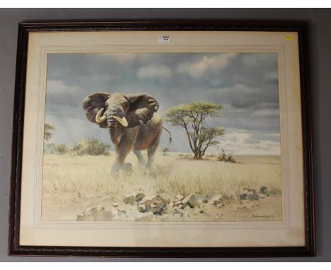 African Elephant, large colour print after Donald Grant 56cm x 78cm