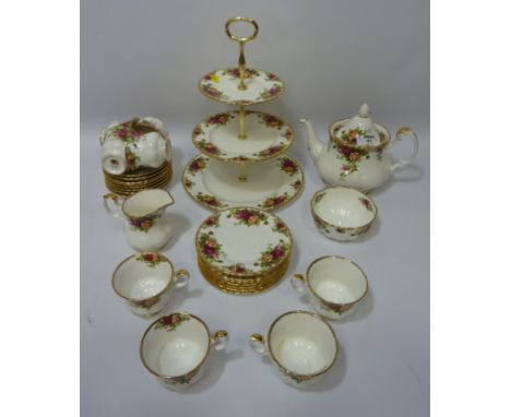 Royal Albert 'Old Country Roses' tea service - eight place settings, with three tier cake stand  