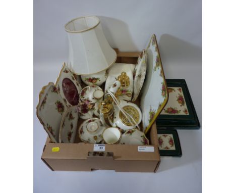 Royal Albert 'Old Country Roses' telephone, lamp, photograph frame, placemats and other decorative items in one box 