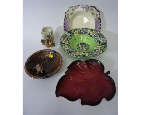 Maling pedestal dish, Carlton Ware 'Rouge Royale' leaf shape dish, c. 1940s Wilkinson bowl, Wade tortoise dish and a stonewar