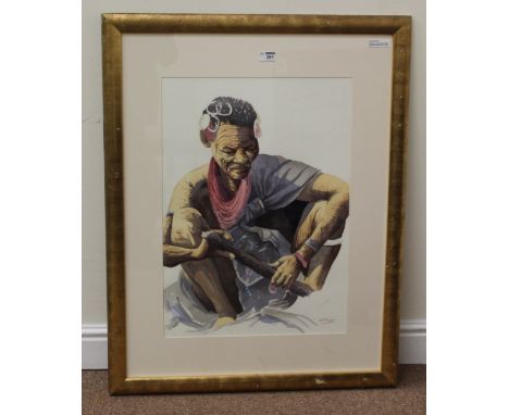 'Indigenous African Male Portrait', watercolour signed by W.R.Pullen 63cm x 45cm
