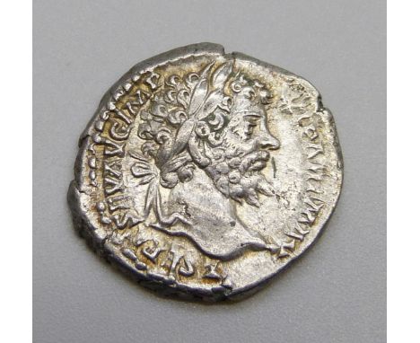 Coins; Septimus Severus Denarius (193-211AD) Laureate Head, Victory advancing left with wreath and branch (rare)