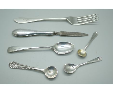 A silver fork, spoons etc., 49g