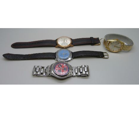 Four wristwatches; Swatch, Excalibur, Joyas and Ingersoll