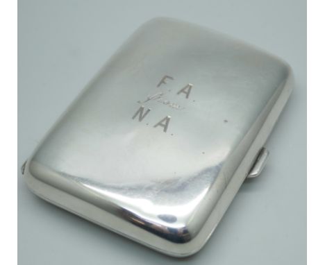 A silver cigarette case, inscribed on the lid, 77g, 6cm x 8cm