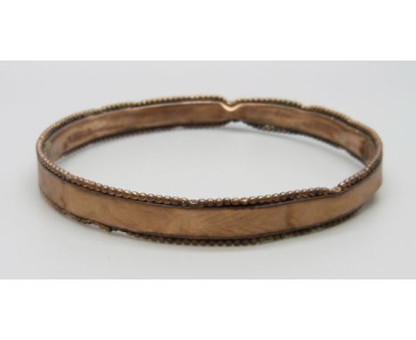 A 9ct gold bangle, a/f, 11.6g