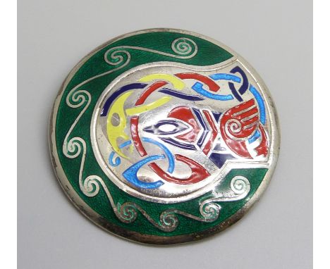 A silver Tara Ware Irish enamel brooch, 31g, 5cm