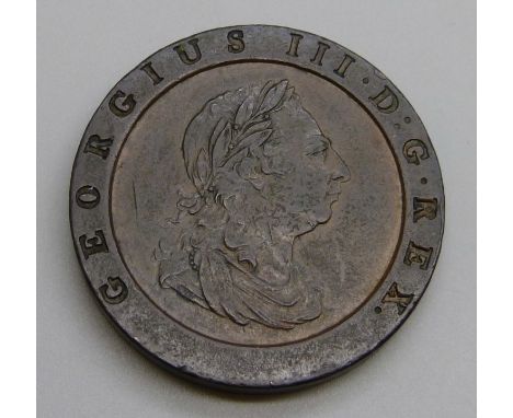 Coins; a 1797 'Cartwheel' two pence, (EF)