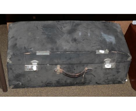 An early 20th century motoring trunk, angled rectangular form, 80cm width.  80cm wide by 44cm deep by 24cm high 