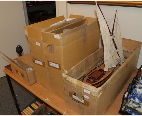 Four modern model boats including 'The Mayflower' and a Hawaiian Canoe .  All boxed