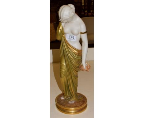 A Royal Worcester figure of a Classical maiden, puce backstamp 2/57, 41cm high .  Minor, wear and scratches, discolouration t