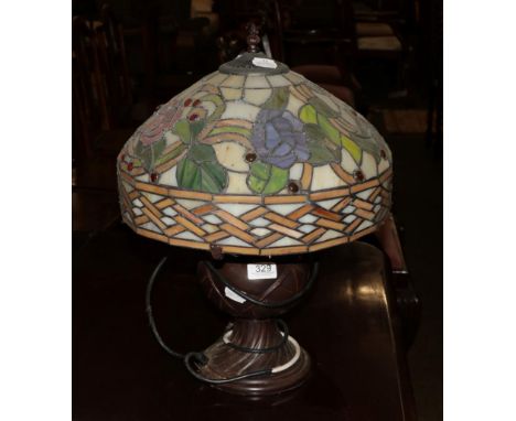 A Tiffany style table lamp, 49cm high .  Baluster vase: all over wear to enamels, scratches, firing imperfections, etc. Squar