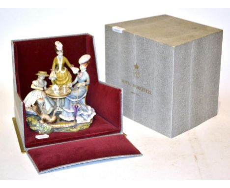 A Royal Worcester figural group 'The Tea Party', 1964 (boxed).  Some wear to box, figures with very minor wear otherwise ok
