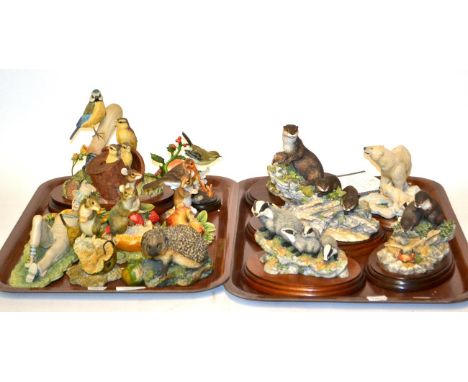 Border Fine Arts animal and bird models including 'Bluetit &amp; Chicks', model No. B0344, limited edition 18/1250, mice on f