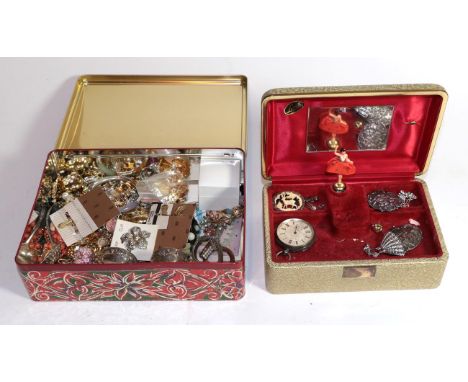 Two boxes of jewellery, silver, Scottish bangle, Cherub buckle, etc