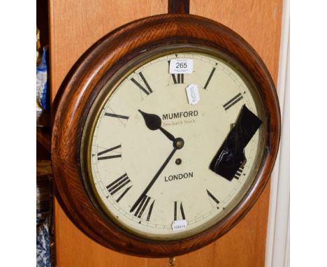 An oak cased wall clock, Mumford, Fenchurch Street, London, with single fusee movement and roman twelve inch together with a 