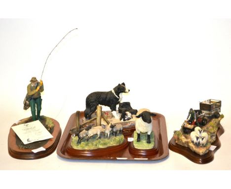 Border Fine Arts 'All In A Day's Work' (Farmer on ATV Herding Sheep), model No. B0593, by Kirsty Armstrong, on wood base toge