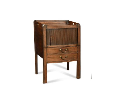 A George III mahogany night cupboard, the tray top above a tambour fronted compartment over a sliding commode drawer76 x 50 x