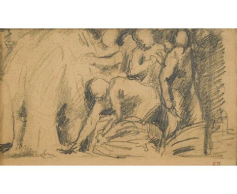 Aimé-Jules Dalou (French, 1838-1902) A study for Les Moissonneurs (The Reapers) from the artist's sketchbookstamped with the 