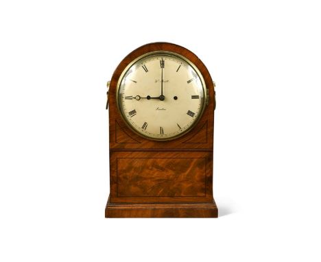 A Regency mahogany dome top bracket clock, 20cm painted dial signed 'Wm Scott, London', twin fusee bell striking movement, th