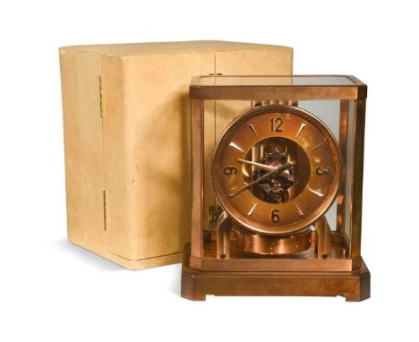 A Jaeger-LeCoultre Atmos clock, no. 68631, circa 1950s, the case with tarnished and worn gilt finish, with orginal boxProvena