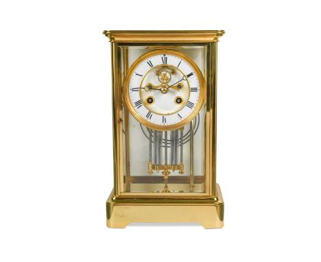 the gilt brass case with two part white dial with visible Brocot escapement and Marti gong-striking drum movement with mercur