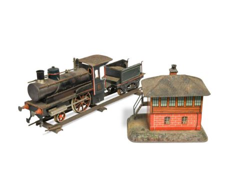 A Carette 1.5inch gauge live steam 'Stork leg' locomotive and tender, early 20th century, 2-2-0, marked 'I/48' to cab side, w
