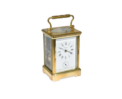 A French carriage clock with alarm and repeat by Epee, 20th century, gilt case with platform lever escapement and gong strike