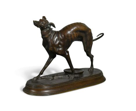 modelled scratching itself, the oblong base with a bowl and a whip, signed 'V.CHEMIN'15.5 x 21.5 x 8.5cmCondition report: Scr