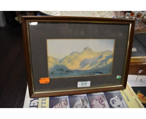 A framed print of Langdale pikes at sunrise.
